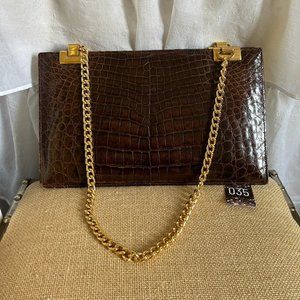 Genuine Alligator Vintage Argentine Shoulder Bag with Gold Trim